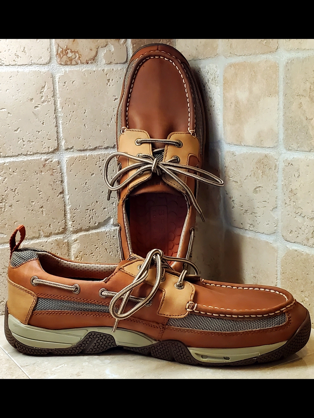 Men's Sperry Waterproof Leather Casual Boat Shoes in Tan and Brown Size 13M